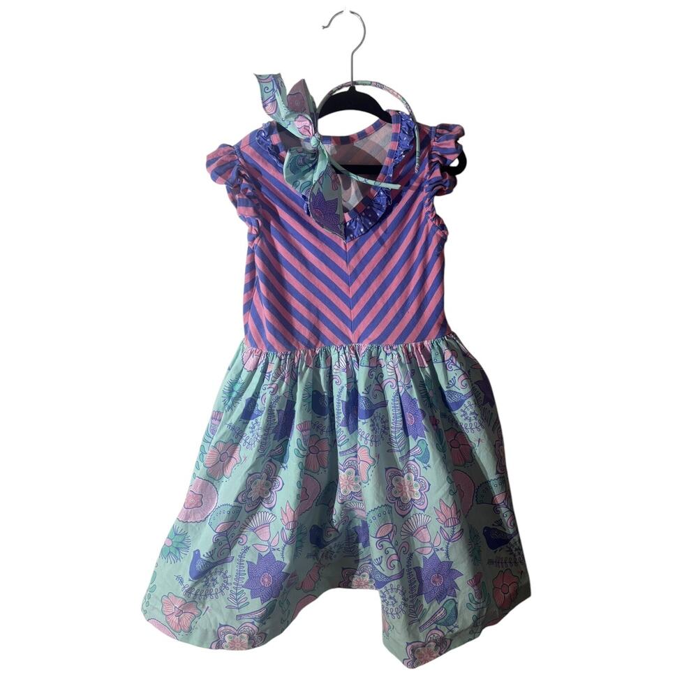 Eleanor Rose Spring Summer Twirl Flutter Sleeve Dress 6/7 Purple Headband